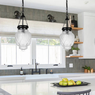 Levon - Patterned Glass Shade Hanging Pendant Ceiling Light