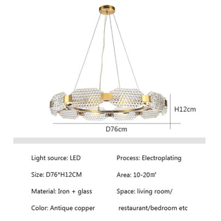 Barrage - Modern Patterned Glass Gold Crystal Hanging Chandielier