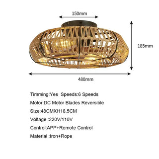 Socrates - Hand Made Rope Light Ceiling Fan 7 Blade