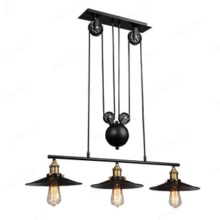 Laprey - Industrial Black Retro Iron Lift 3 Pendant Hanging Ceiling Light