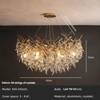 Aureaflora - Gold Tree Hanging Crystal Petal Ceiling Light Chandelier