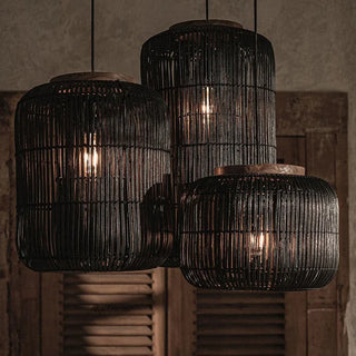 Nora - Retro Rattan Squashed Round Ceiling Light