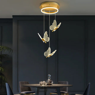 Cemre - Gold LED Butterfly Hanging Round Gold Base Dimmable Chandelier