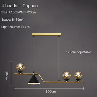 Ryland - Modern Long Bar Multi Head Black Hanging Ceiling Light Chandelier