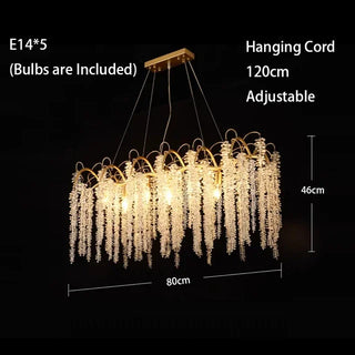 Elysia - Gold Hanging Rectangle Crystal Tassel Ceiling Chandelier