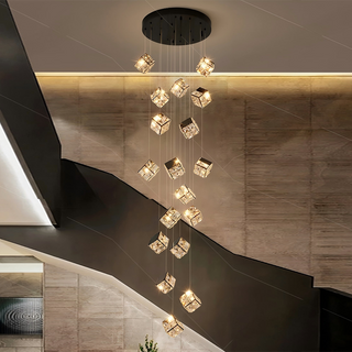 Abby - Crystal Square Box Gold Ceiling Chandelier