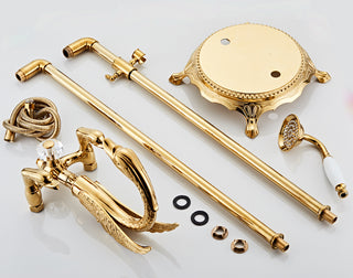 Corella - Freestanding Floor Gold Swan Bathtub Tap with Handheld Shower