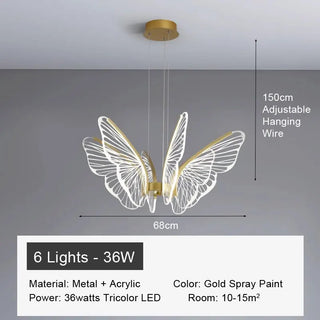 Damir - Gold LED Butterfly Wings Hanging Chandelier