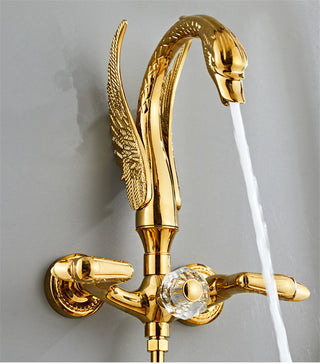 Evaristo - Gold Swan Bathroom Rainfall Shower Set with Dual Handle Controls