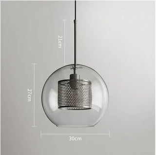 Hesselberg - Round Glass Metal Mesh Caged Bulb Hanging Pendant Ceiling Light