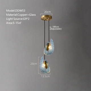 Camilla - Blue Patterned Glass Gold Body Crystal Hanging Chandelier