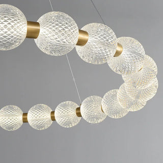 Eleri - Round Patterned Glass Multi Ball Gold Frame Hanging Chandelier