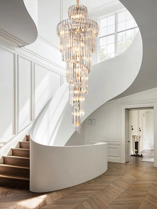 Decker - Long Crystal Tiered Fixed Hanging Ceiling Light Chandelier