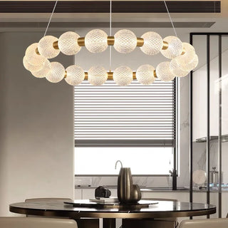 Eleri - Round Patterned Glass Multi Ball Gold Frame Hanging Chandelier
