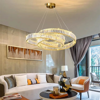 Ripple - Modern Round Gold Crystal Hanging Chandelier