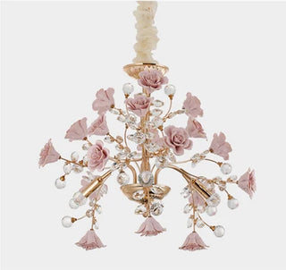 Luma - Luxury Ceramic Pink Flower Rose Crystal Hanging Ceiling Chandelier