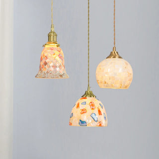 Elosie - Vintage Brass Stained Glass Sea Shell Pendant Lamp