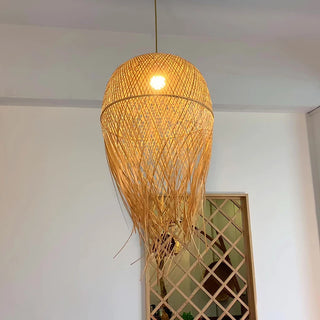 Samra - Natural Bamboo Wicker Rattan Tassel Hanging Pendant Ceiling Light