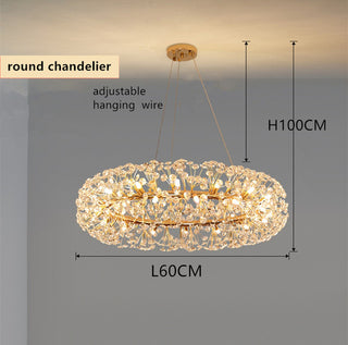 Orhan - Glass Dandelion Gold Frame Round Clear Crystal Ceiling Light Chandelier