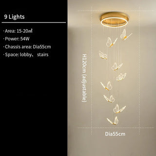 Cemre - Gold LED Butterfly Hanging Round Gold Base Dimmable Chandelier