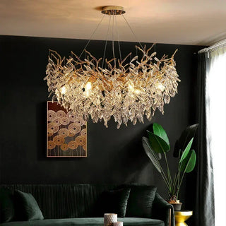 Aureaflora - Gold Tree Hanging Crystal Petal Ceiling Light Chandelier