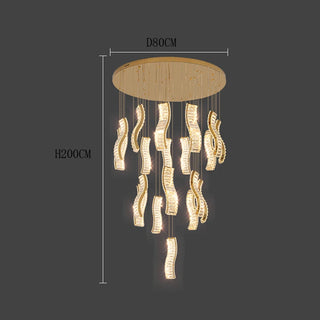 Lucas - Crystal Gold Wave Strip Hanging Chandelier
