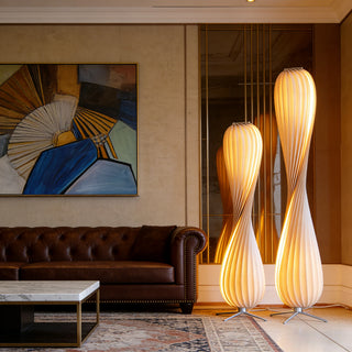 Sylvian wooden curved shade floor lamp with iron body for living room