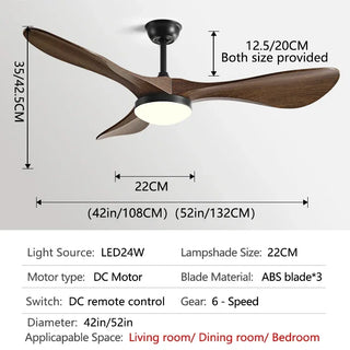 Phelix - 42/52/60Inch 3 Blade Wood Style Ceiling Fan with LED Light