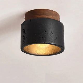 Emilio - Retro Black Stone Flush Mount Wood Ceiling Downlight