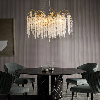 Elysia - Gold Hanging Rectangle Crystal Tassel Ceiling Chandelier