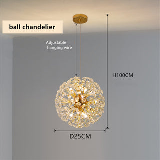 Orhan - Glass Dandelion Gold Frame Round Clear Crystal Ceiling Light Chandelier