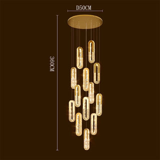 Celene - Crystal Glass Multi Head Gold Oval Ring Hanging Ceiling Light Chandelier
