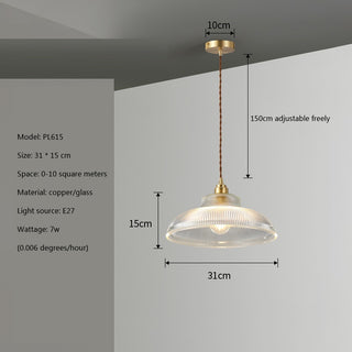 Freya - American Vintage Stripe Patterned Glass Round Pendant Ceiling Light