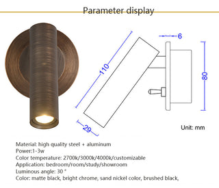 Charise - Recessed Sconce Lights 3W Warm White LED Reading Lamp Hotel Bedside Decor