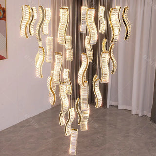 Lucas - Crystal Gold Wave Strip Hanging Chandelier