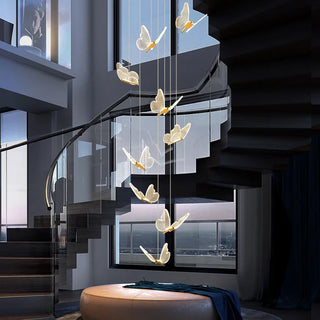Cemre - Gold LED Butterfly Hanging Round Gold Base Dimmable Chandelier