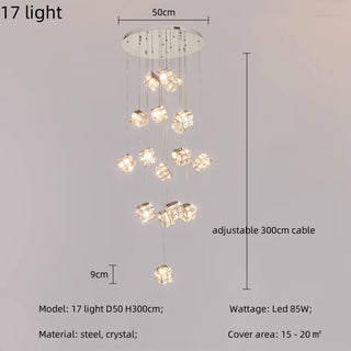 Celeste - Modern Statement Multi Head Chrome Square Crystal Spiral Chandelier