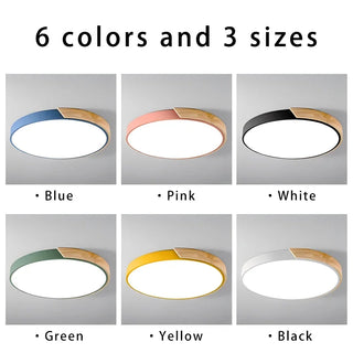 Elorza - Nordic Macaron Ultra Thin Wood Circular  LED Ceiling Lamp Creative Light Fixtures