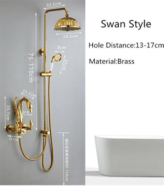 Evaristo - Gold Swan Bathroom Rainfall Shower Set with Dual Handle Controls