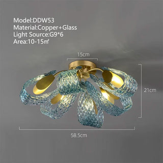 Camilla - Blue Patterned Glass Gold Body Crystal Hanging Chandelier