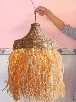 Joselin - Natural Grass Wicker Handmade Round Pendant Ceiling Light