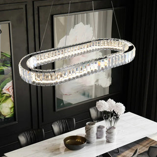 Tabrizi - Crystal Oval Chrome Glass Hanging Ceiling Light Chandelier
