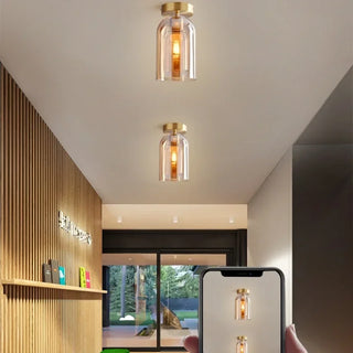 Mollendal - Globe Semi-Flush Mount Glass Ceiling Light with Midnight Black / Gold Fixture