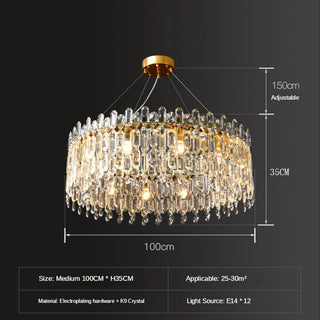 Kristy - Round Crystal Patterned Glass Chandelier