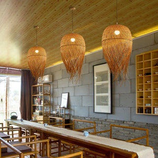 Samra - Natural Bamboo Wicker Rattan Tassel Hanging Pendant Ceiling Light