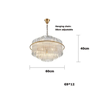 Russle - Gold Tiered Tube Glass Crystal Round Oval Ceiling Light Chandelier