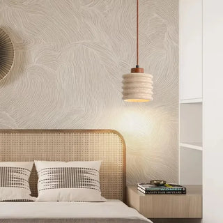 Ted - Stone LED Retro Round Wood Body Pendant Ceiling Light