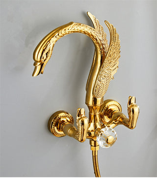 Evaristo - Gold Swan Bathroom Rainfall Shower Set with Dual Handle Controls