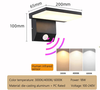 Jase - IP65 Waterproof Motion Sensor Auto On/Off Wall Light with Adjustable Angle