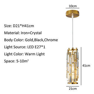 Ronne - Crystal Hanging Long Tube Pendant Ceiling Light